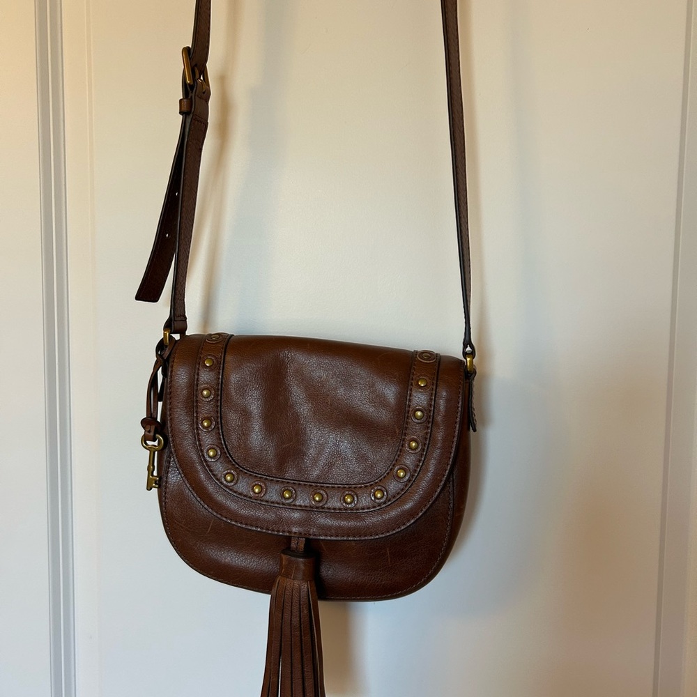 Brown leather fossil cross body